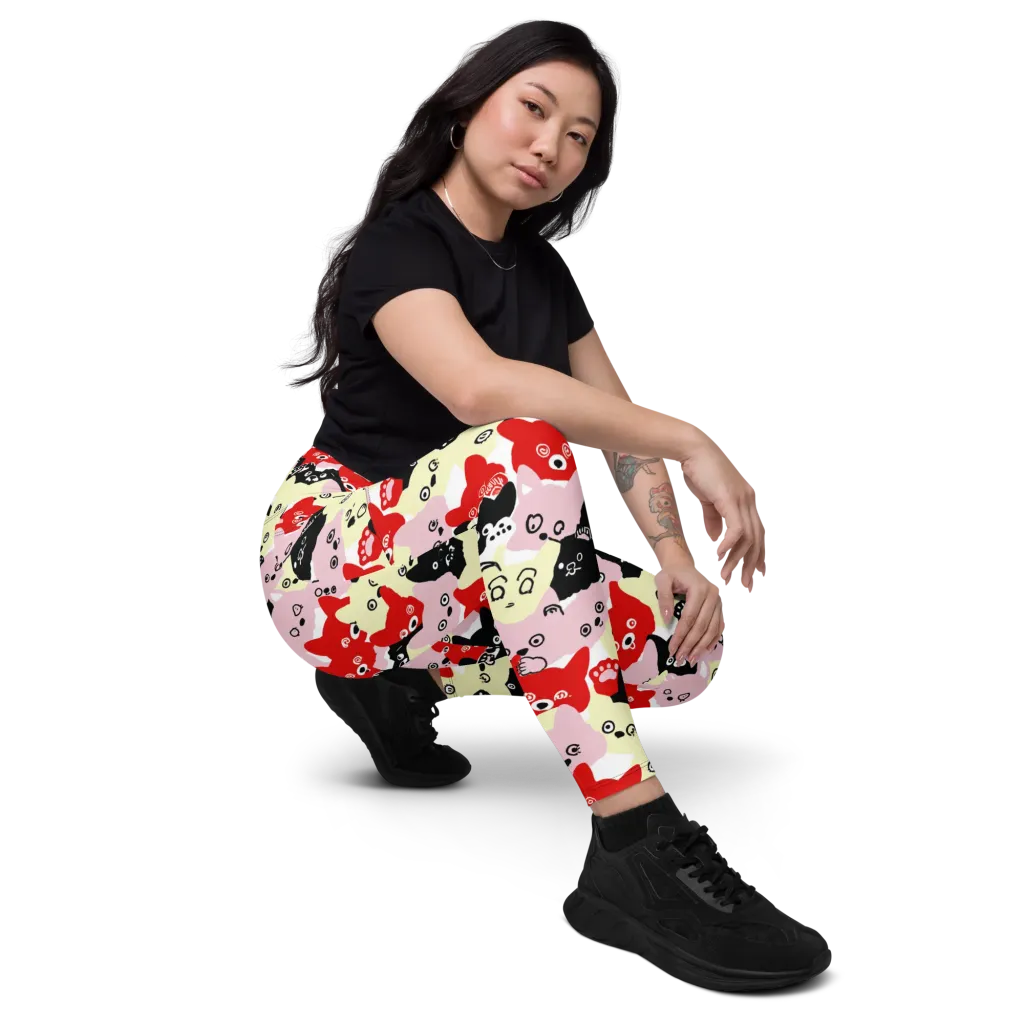 Neon Kitten Club on Leggings with Pockets — Right Front