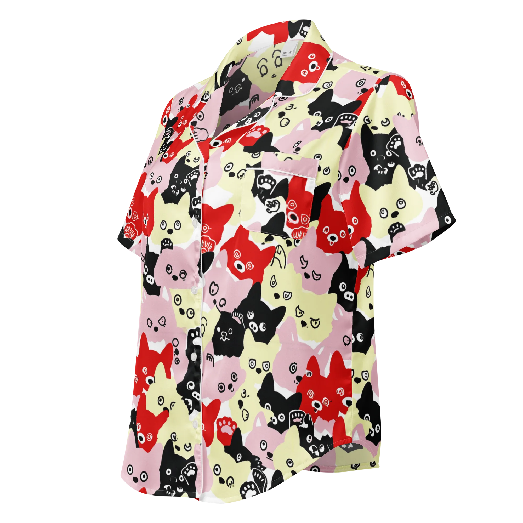 Neon Kitten Club on Women's Short Sleeve Pajama Top — Left Front