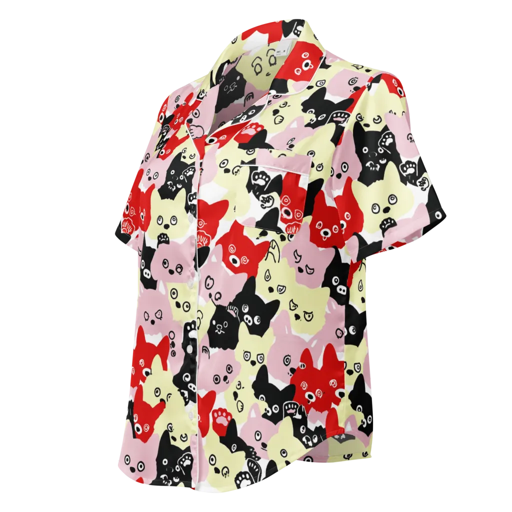 Neon Kitten Club on Women's Short Sleeve Pajama Top — Left Front