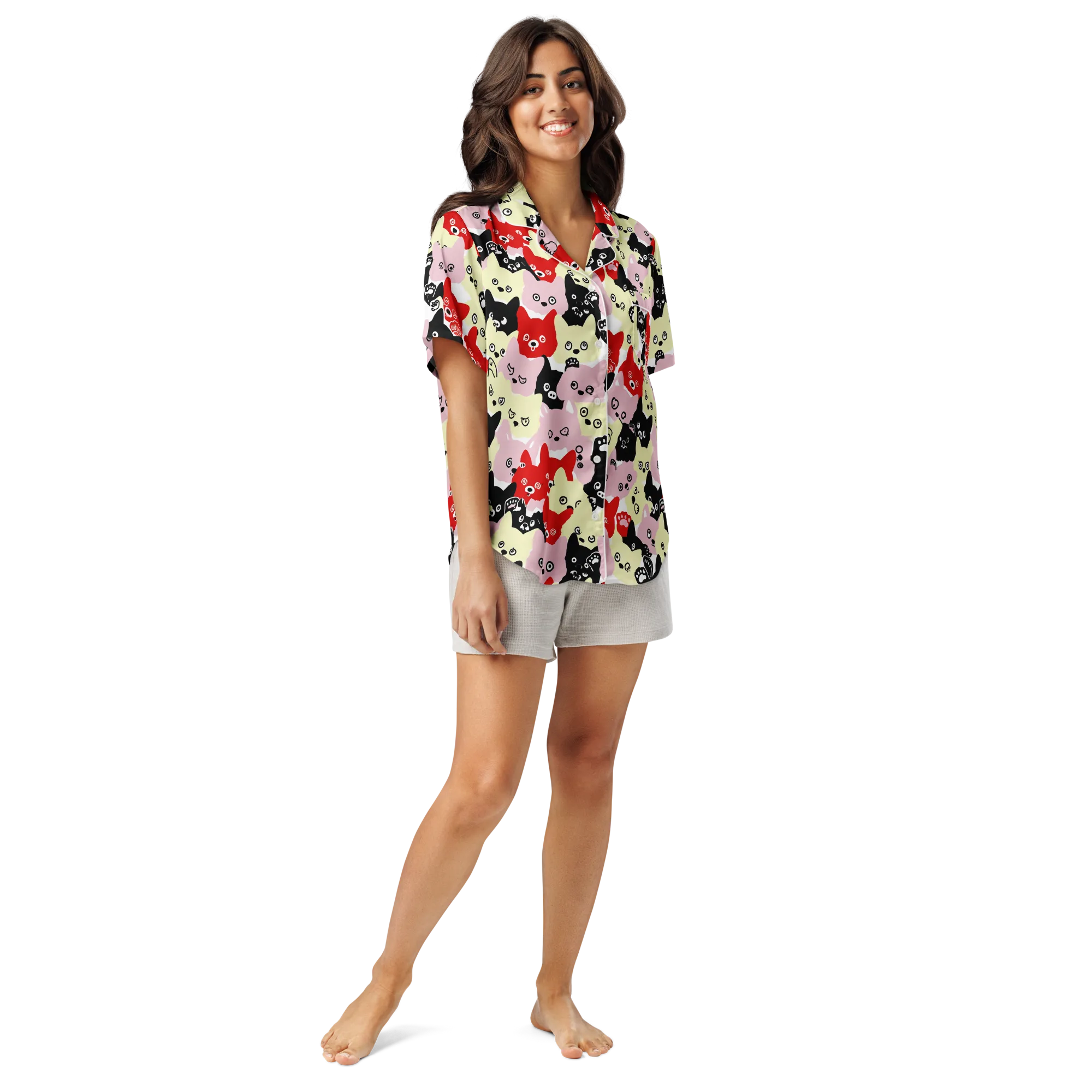 Neon Kitten Club on Women's Short Sleeve Pajama Top — Front