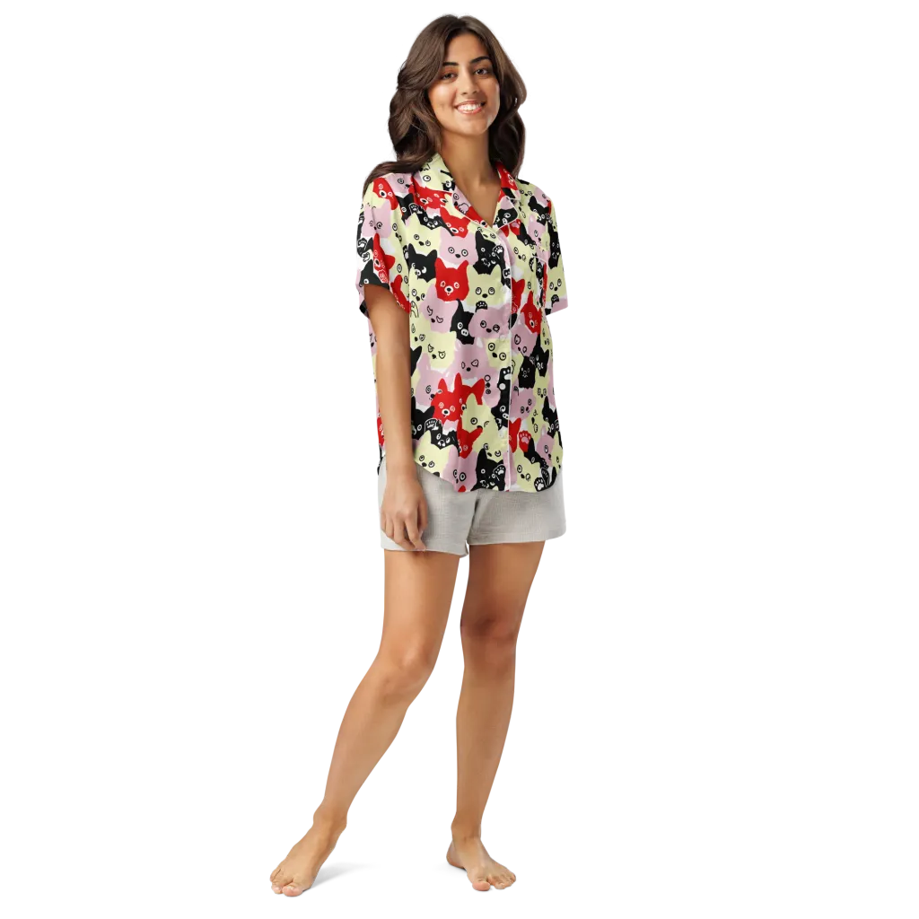 Neon Kitten Club on Women's Short Sleeve Pajama Top — Front