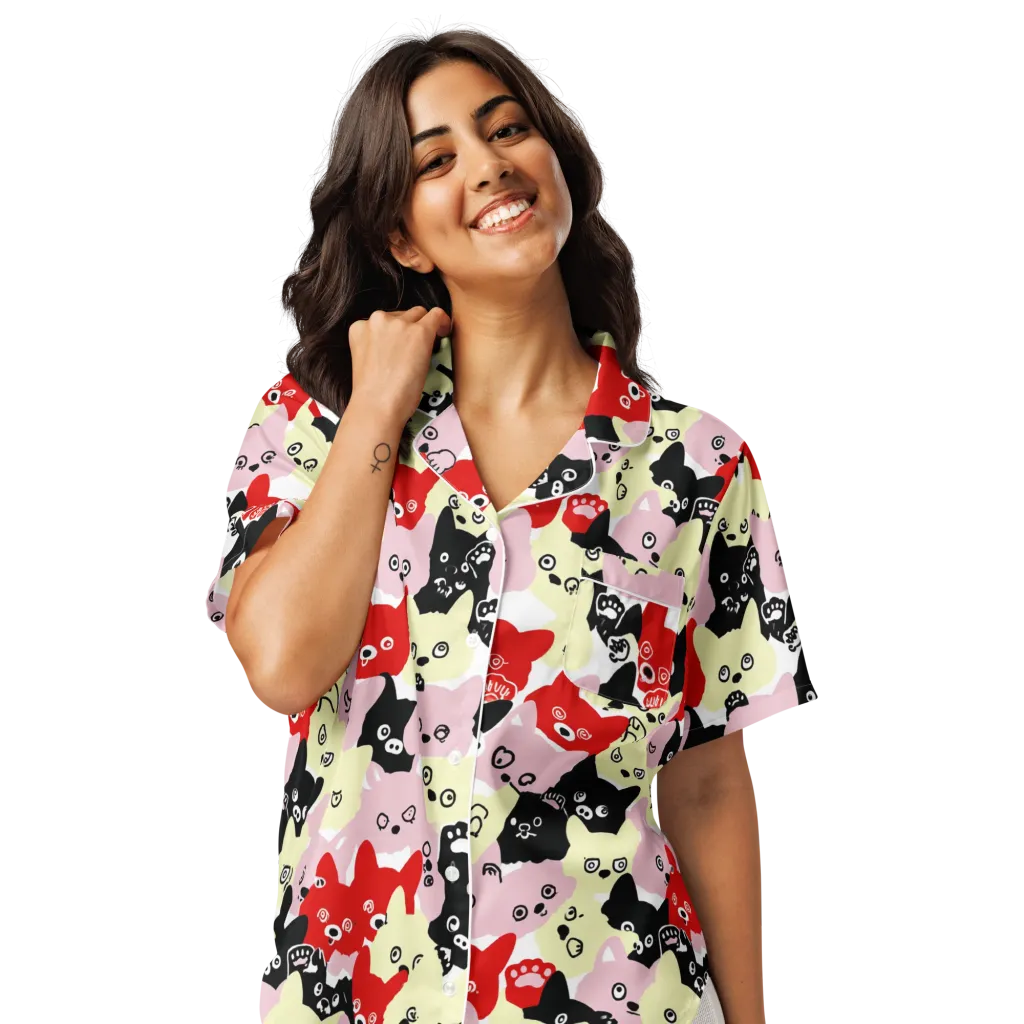 Neon Kitten Club on Women's Short Sleeve Pajama Top — Front