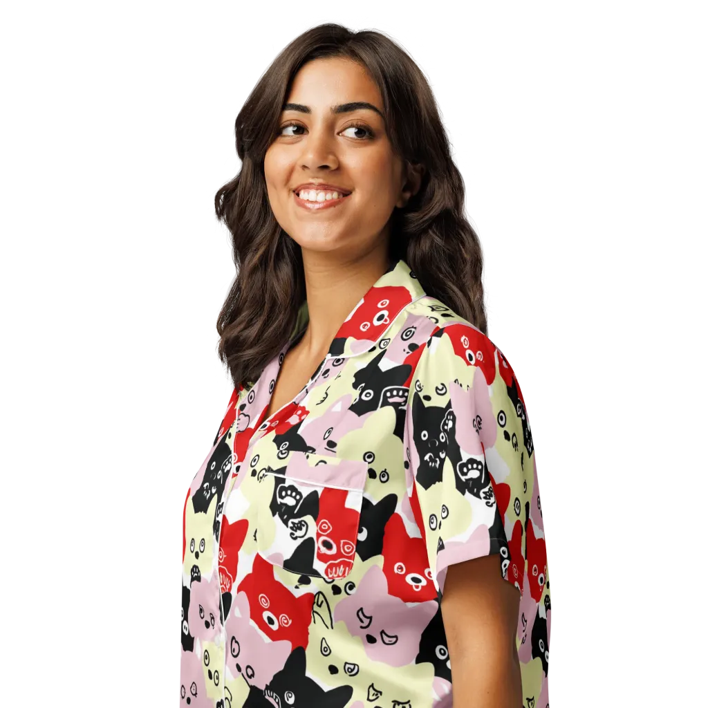 Neon Kitten Club on Women's Short Sleeve Pajama Top — Left Front