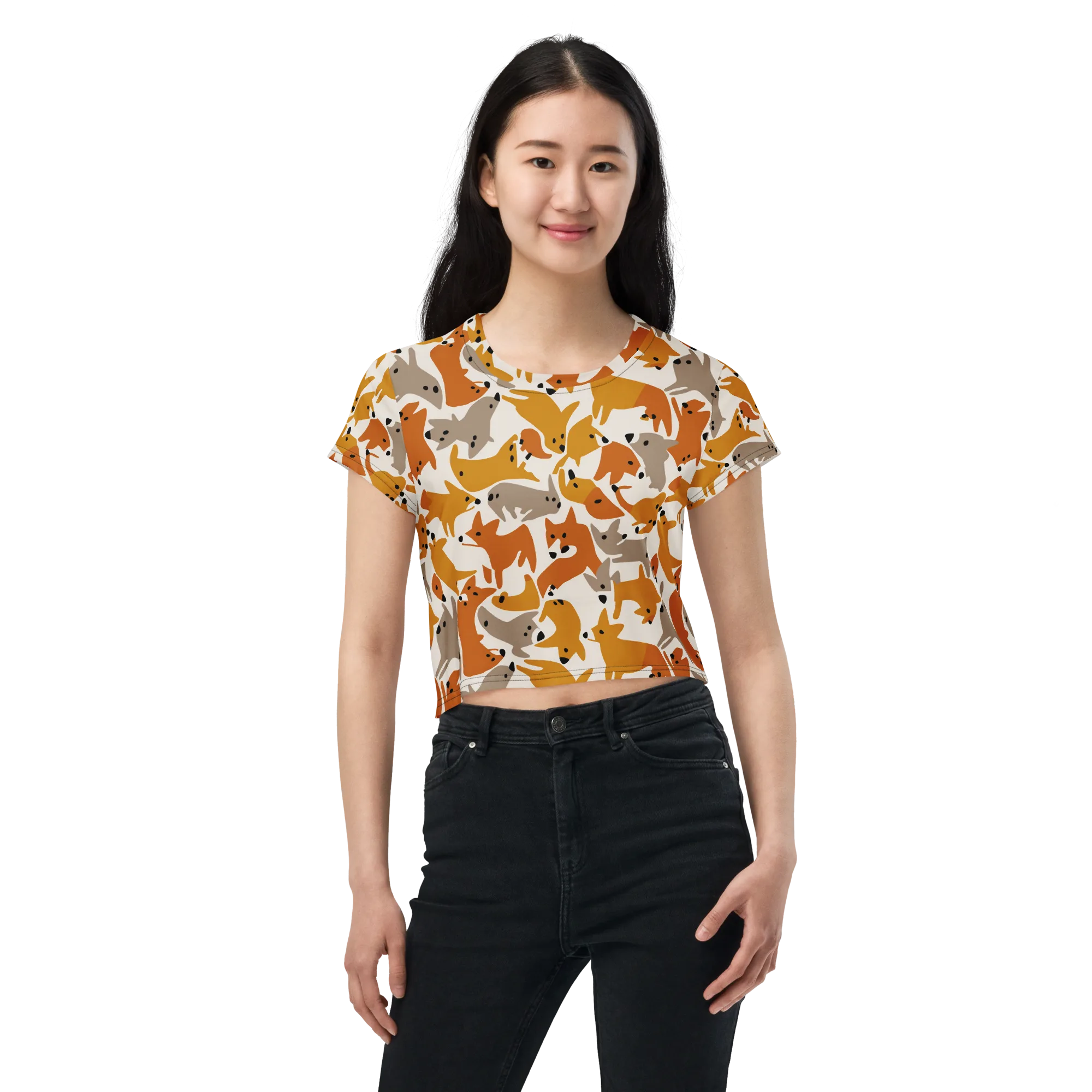 Autumn Fox Club on Crop Tee — Front