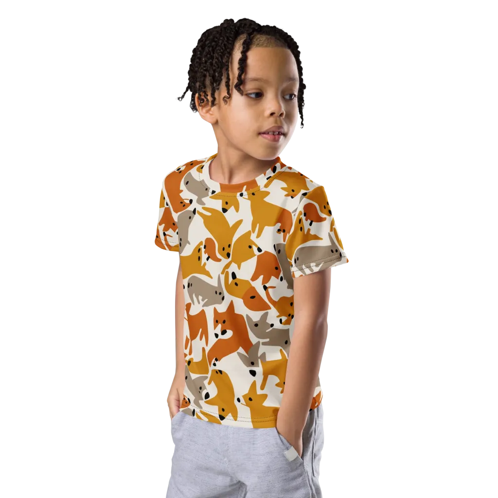 Autumn Fox Club on Kids Crew Neck T-Shirt — Left Front