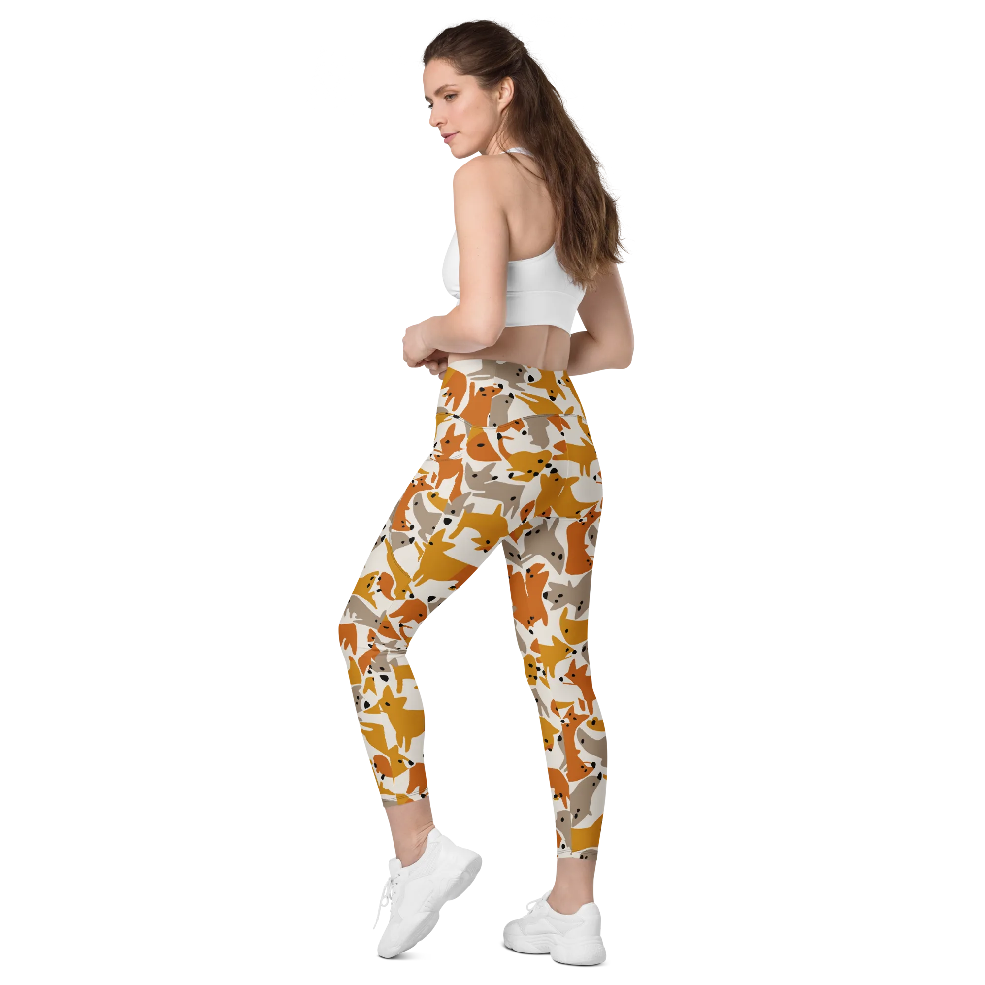 Autumn Fox Club on Leggings with Pockets — Left Back