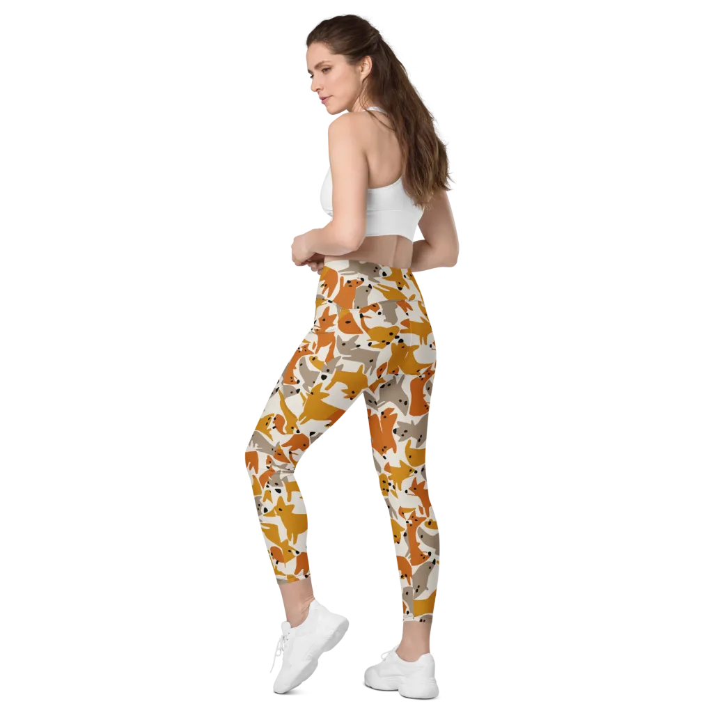 Autumn Fox Club on Leggings with Pockets — Left Back