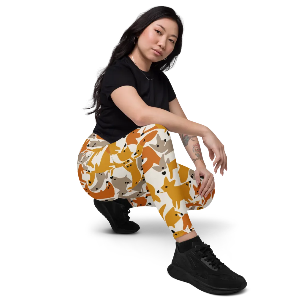 Autumn Fox Club on Leggings with Pockets — Right Front