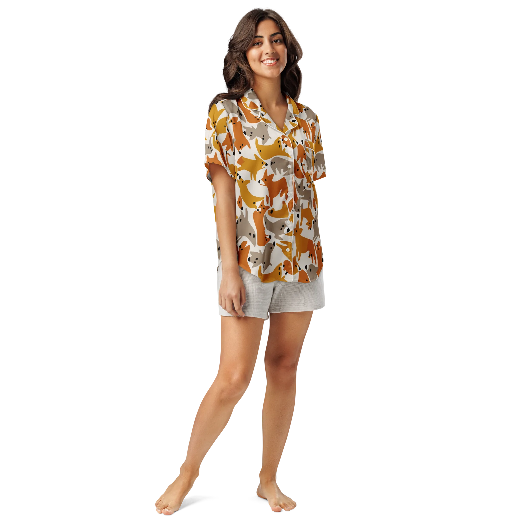 Autumn Fox Club on Women's Short Sleeve Pajama Top — Front