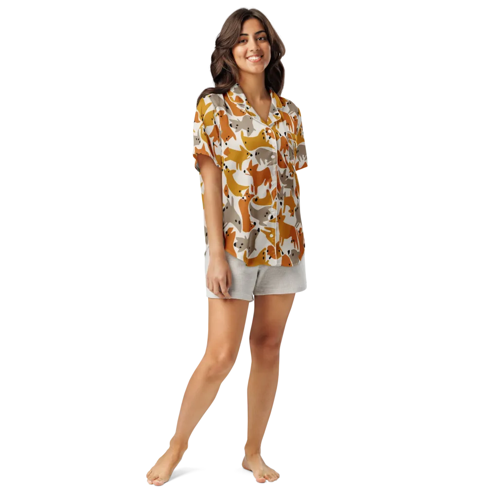 Autumn Fox Club on Women's Short Sleeve Pajama Top — Front