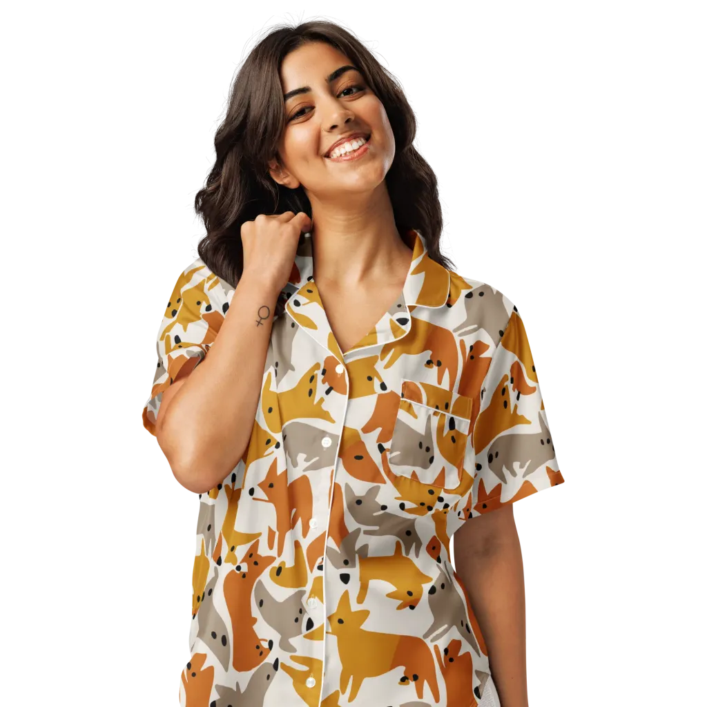 Autumn Fox Club on Women's Short Sleeve Pajama Top — Front