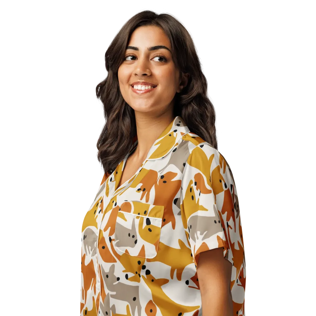 Autumn Fox Club on Women's Short Sleeve Pajama Top — Left Front