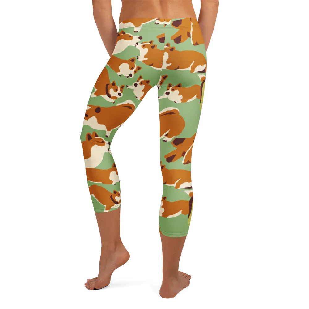 Corgi And Avo on Capri Leggings — Back