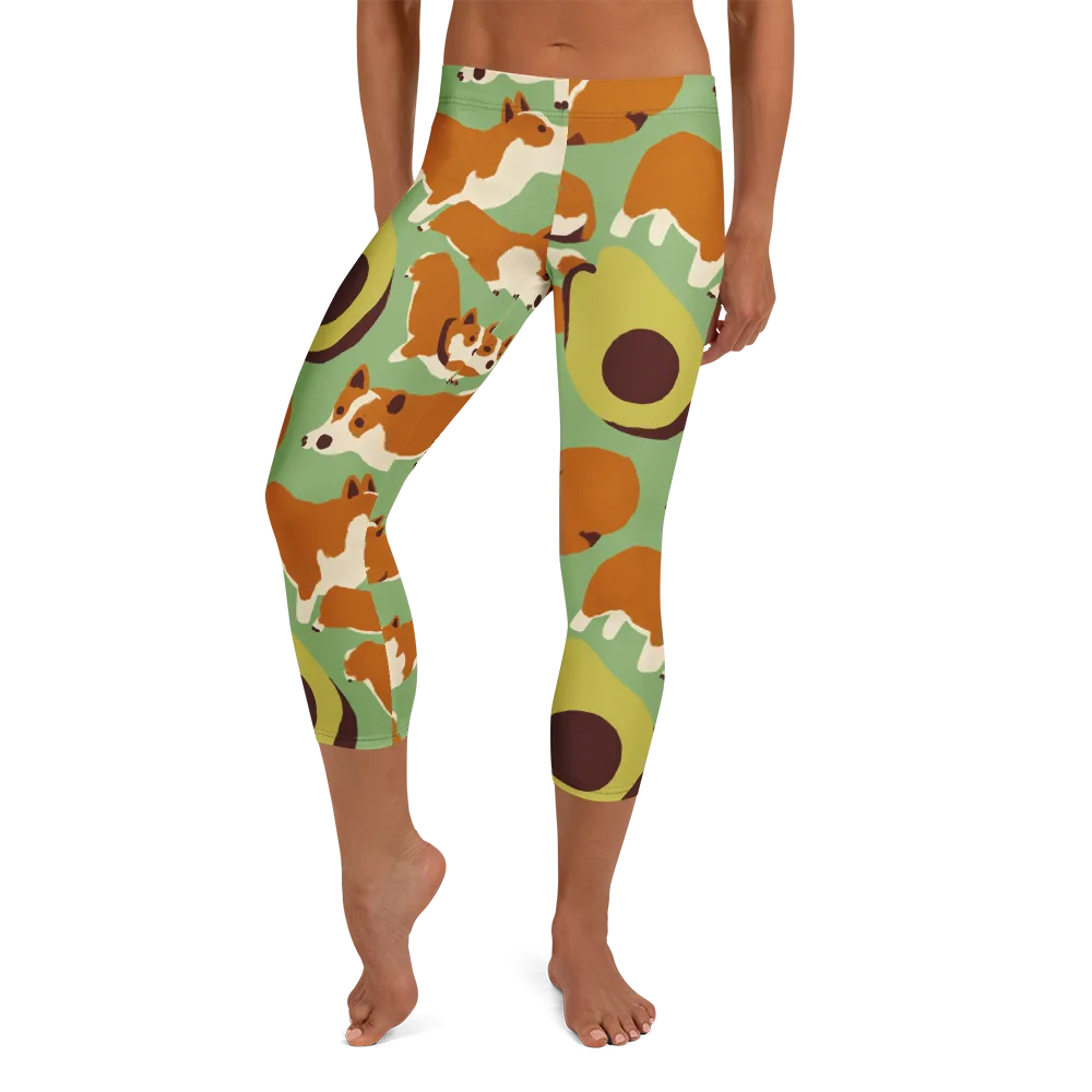 Corgi And Avo on Capri Leggings — Front