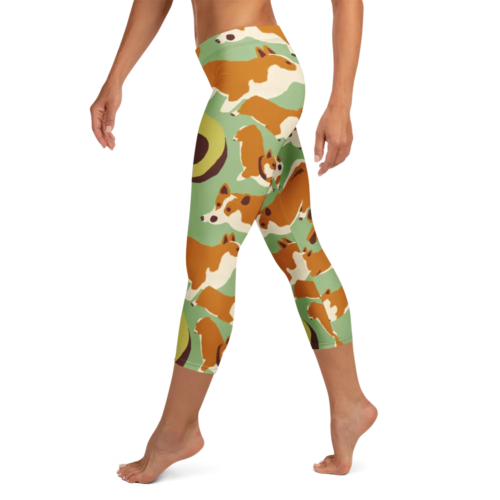 Corgi And Avo on Capri Leggings — Left