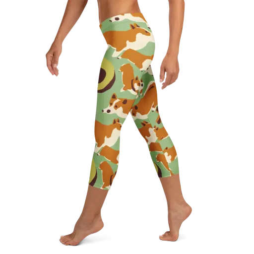 Corgi And Avo on a Capri Leggings