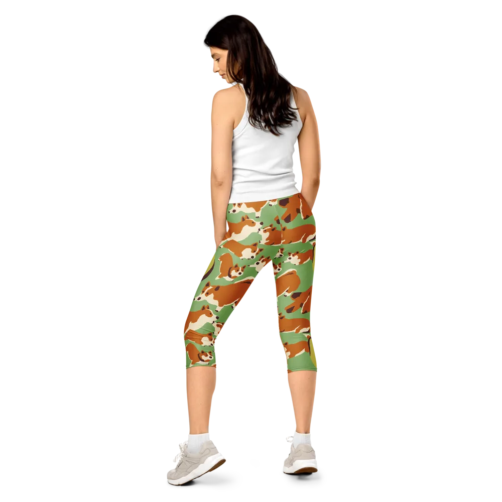 Corgi And Avo on Capri Leggings — Back