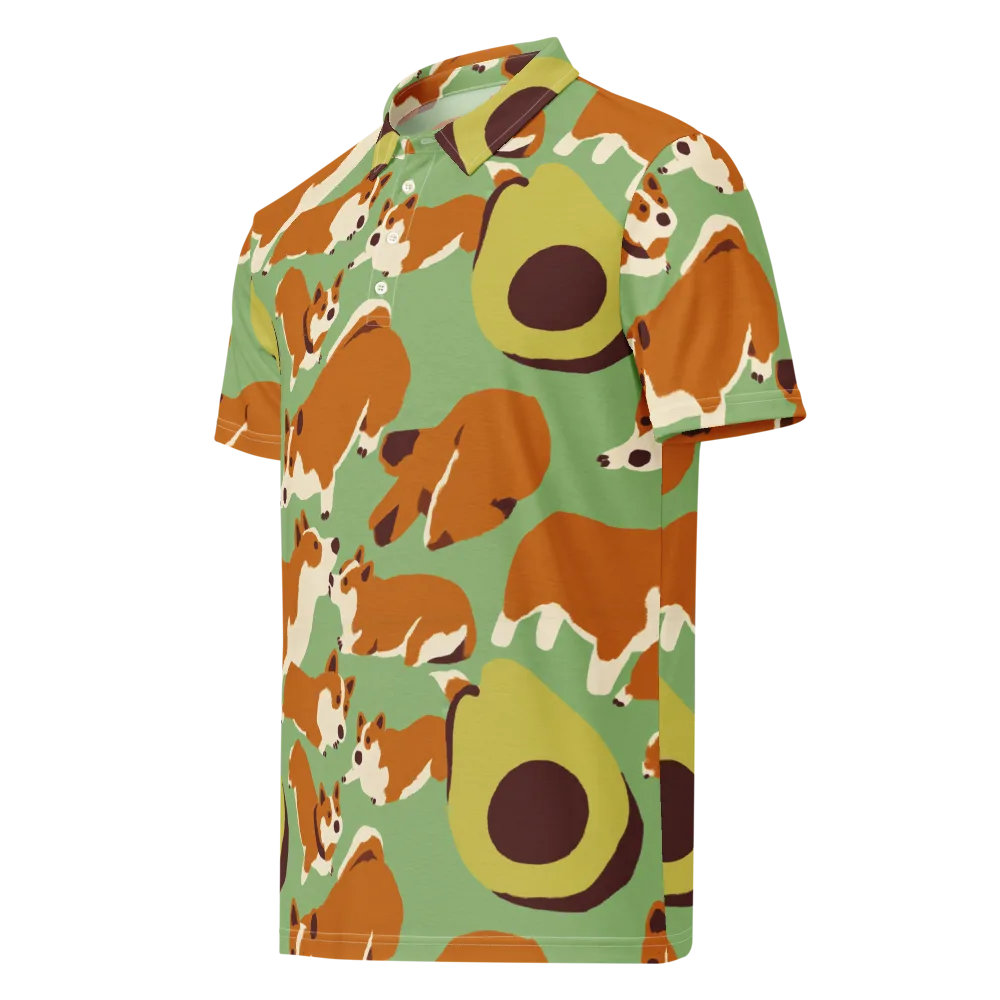 Corgi And Avo on Men's Slim Fit Polo Shirt — Left Front