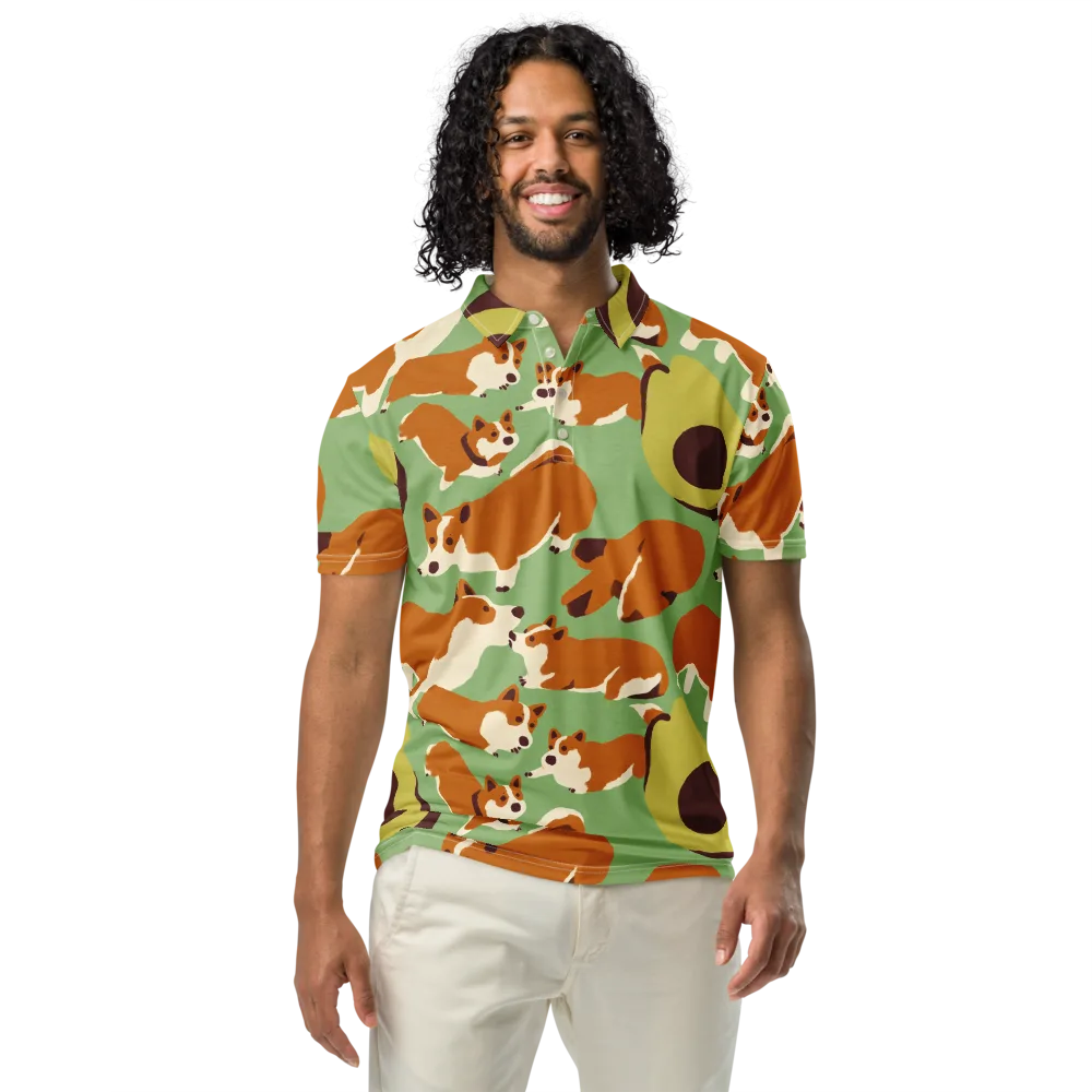 Corgi And Avo on Men's Slim Fit Polo Shirt — Front