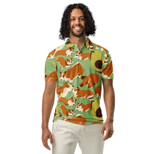 Corgi And Avo on a Men's Slim Fit Polo Shirt