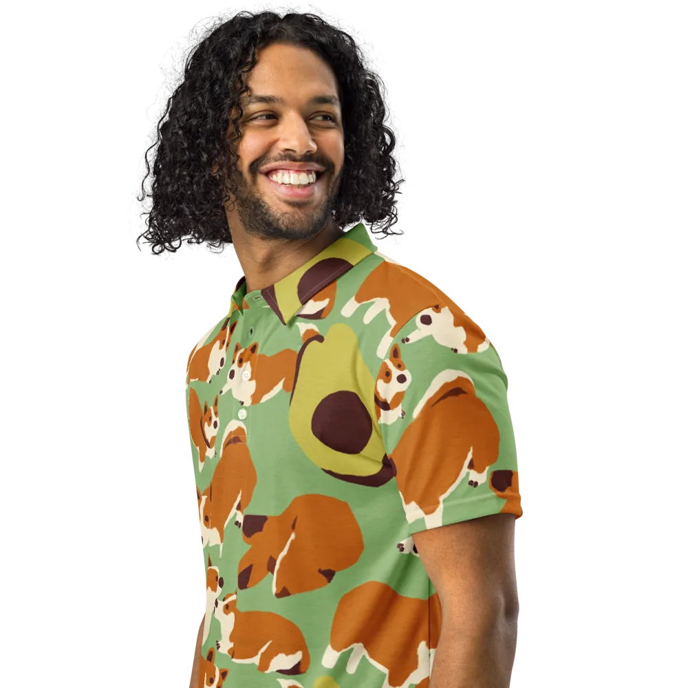 Corgi And Avo on Men's Slim Fit Polo Shirt — Left Front