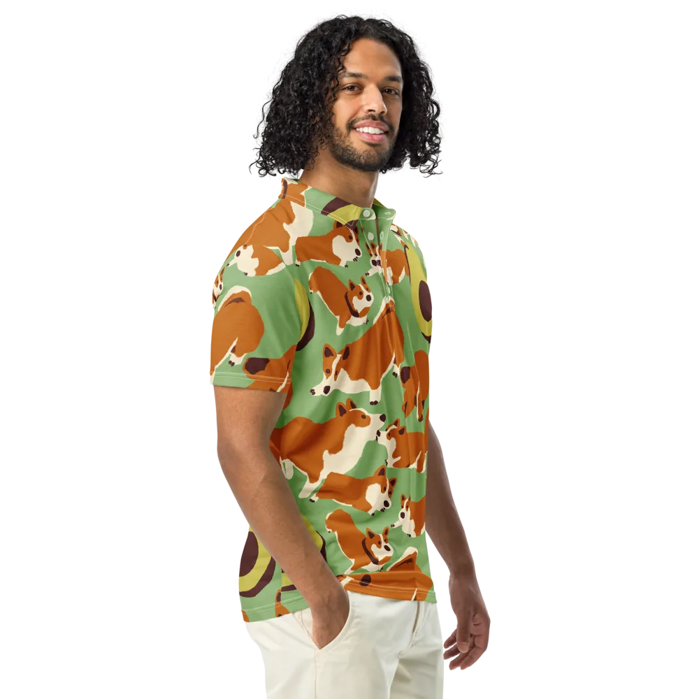 Corgi And Avo on Men's Slim Fit Polo Shirt — Right Front