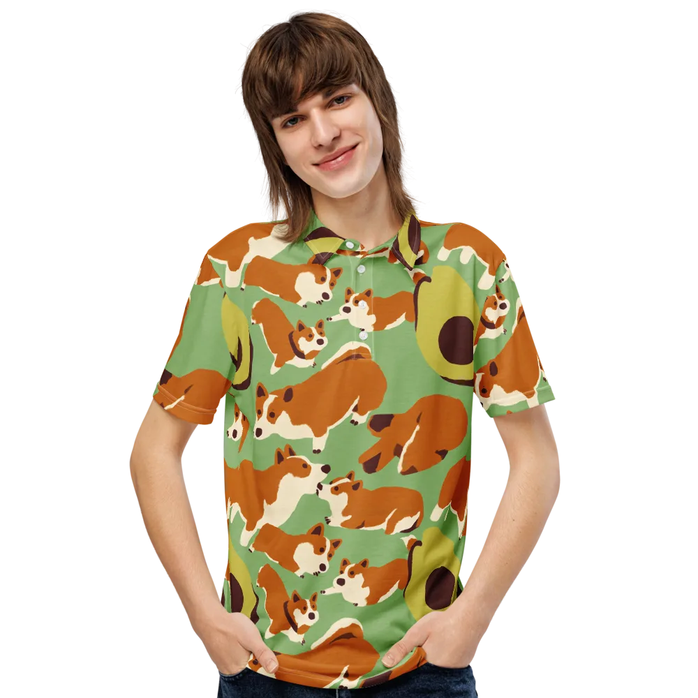 Corgi And Avo on Men's Slim Fit Polo Shirt — Front