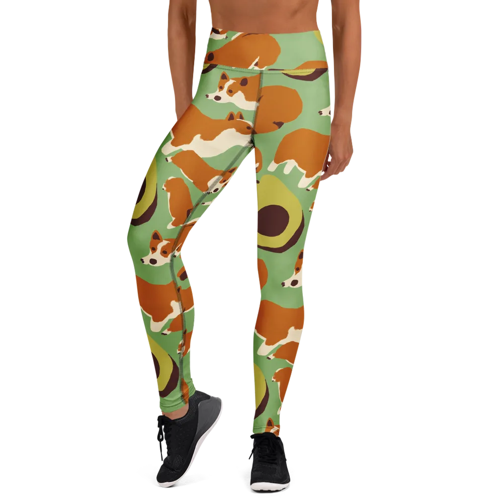 Corgi And Avo on Yoga Leggings — Front