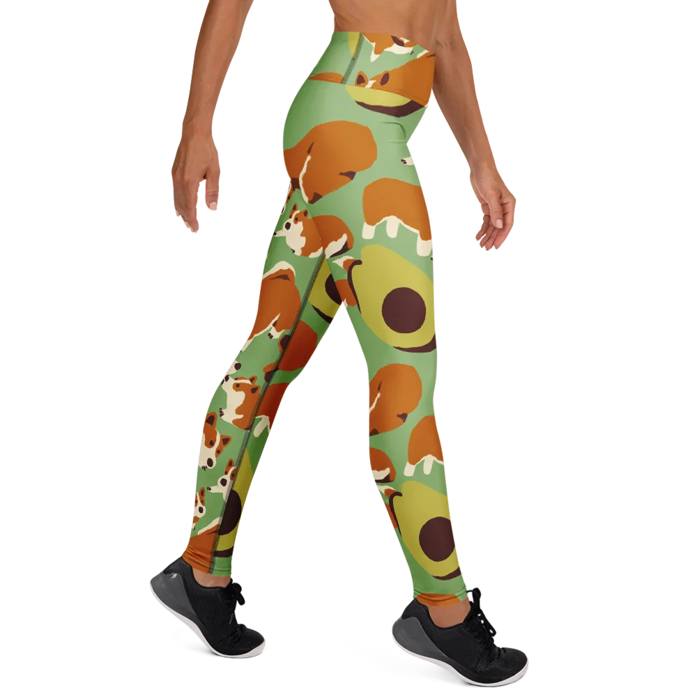 Corgi And Avo on Yoga Leggings — Right