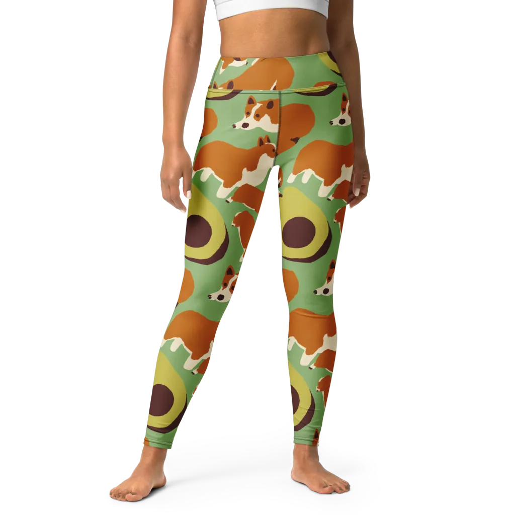 Corgi And Avo on Yoga Leggings — Front