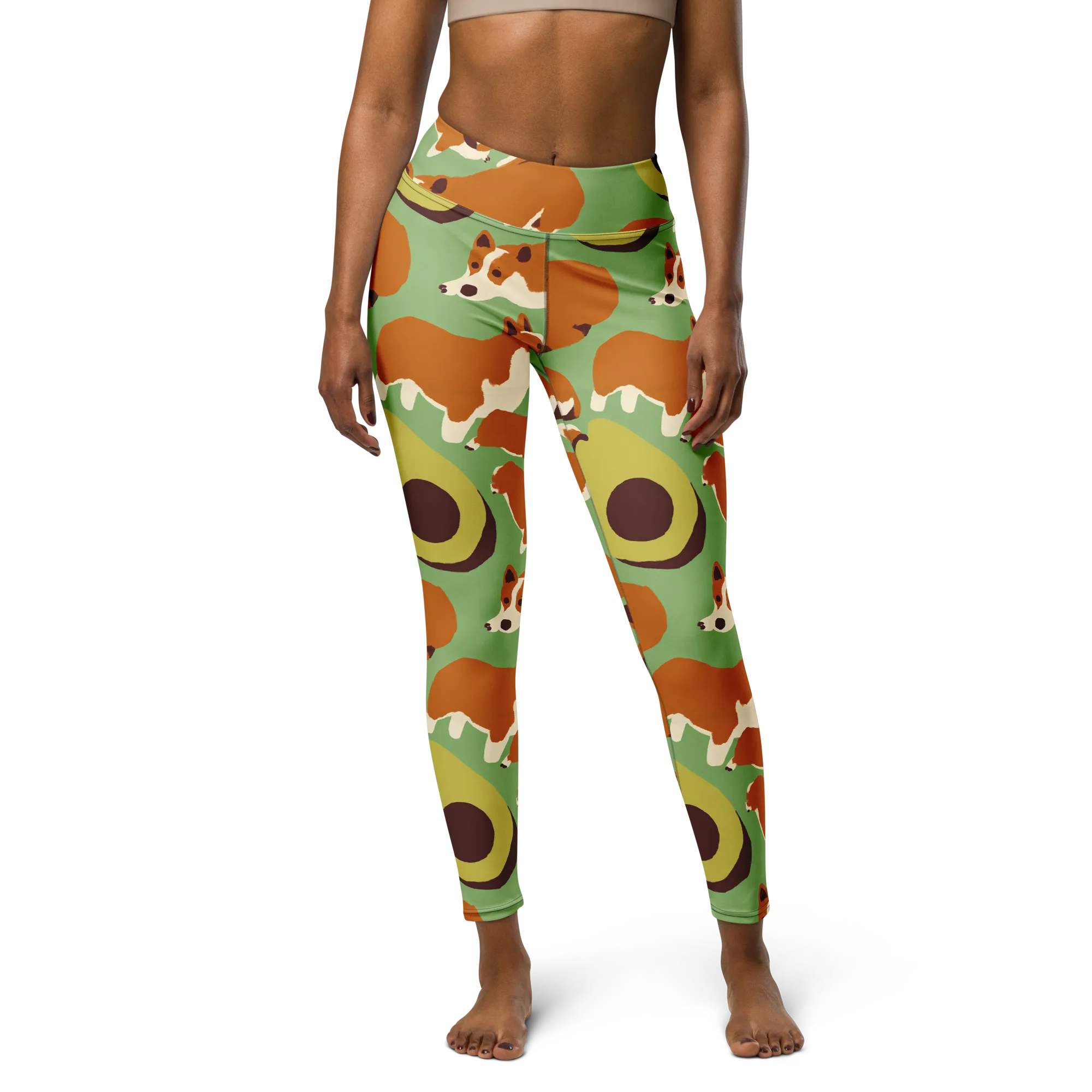 Corgi And Avo on Yoga Leggings — Front