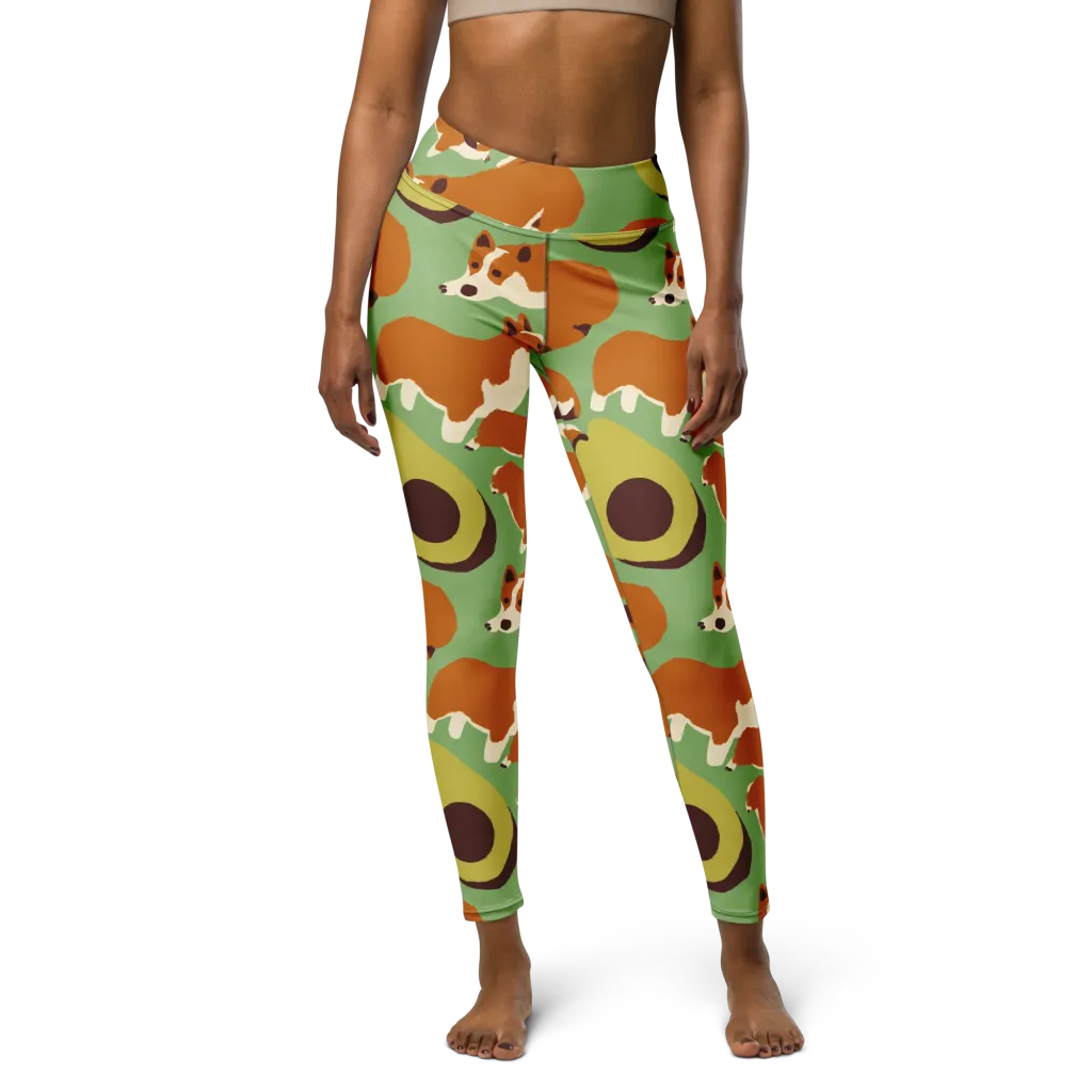 Corgi And Avo on Yoga Leggings — Front
