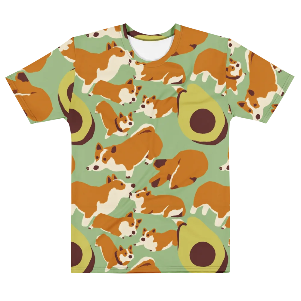 Corgi And Avo on Men's Cotton Crew Neck T-Shirt — Front