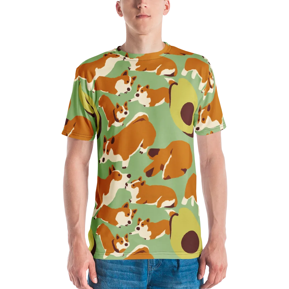 Corgi And Avo on Men's Crew Neck T-Shirt — Front