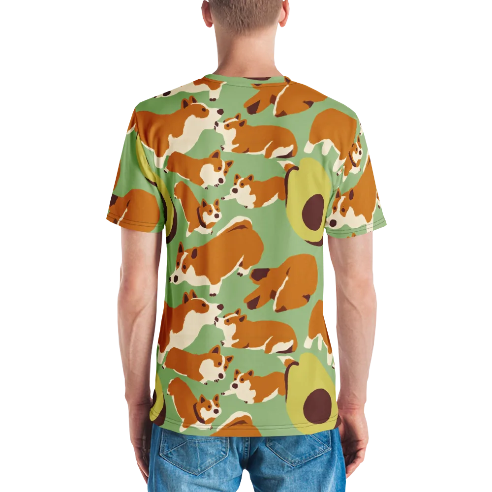 Corgi And Avo on Men's Crew Neck T-Shirt — Back