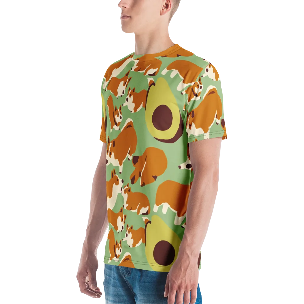 Corgi And Avo on Men's Crew Neck T-Shirt — Left