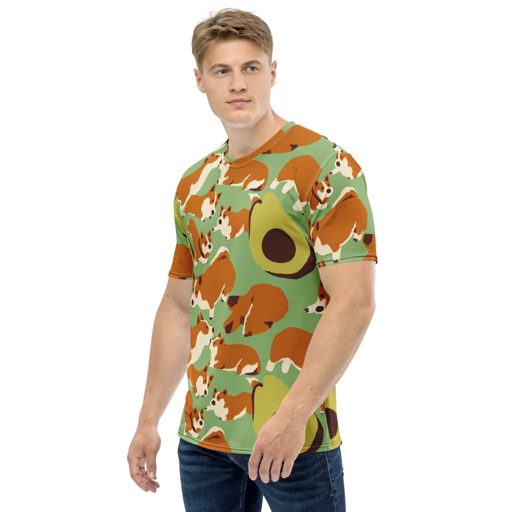 Corgi And Avo on Men's Crew Neck T-Shirt — Left