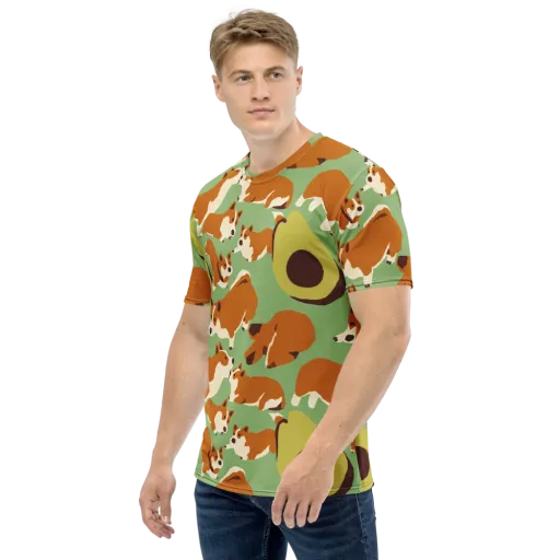 Corgi And Avo on a Men's Crew Neck T-Shirt