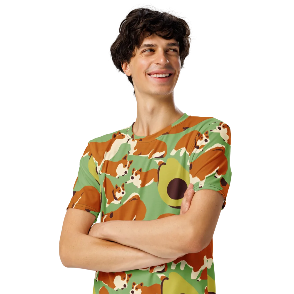 Corgi And Avo on Men's Crew Neck T-Shirt — Left Front