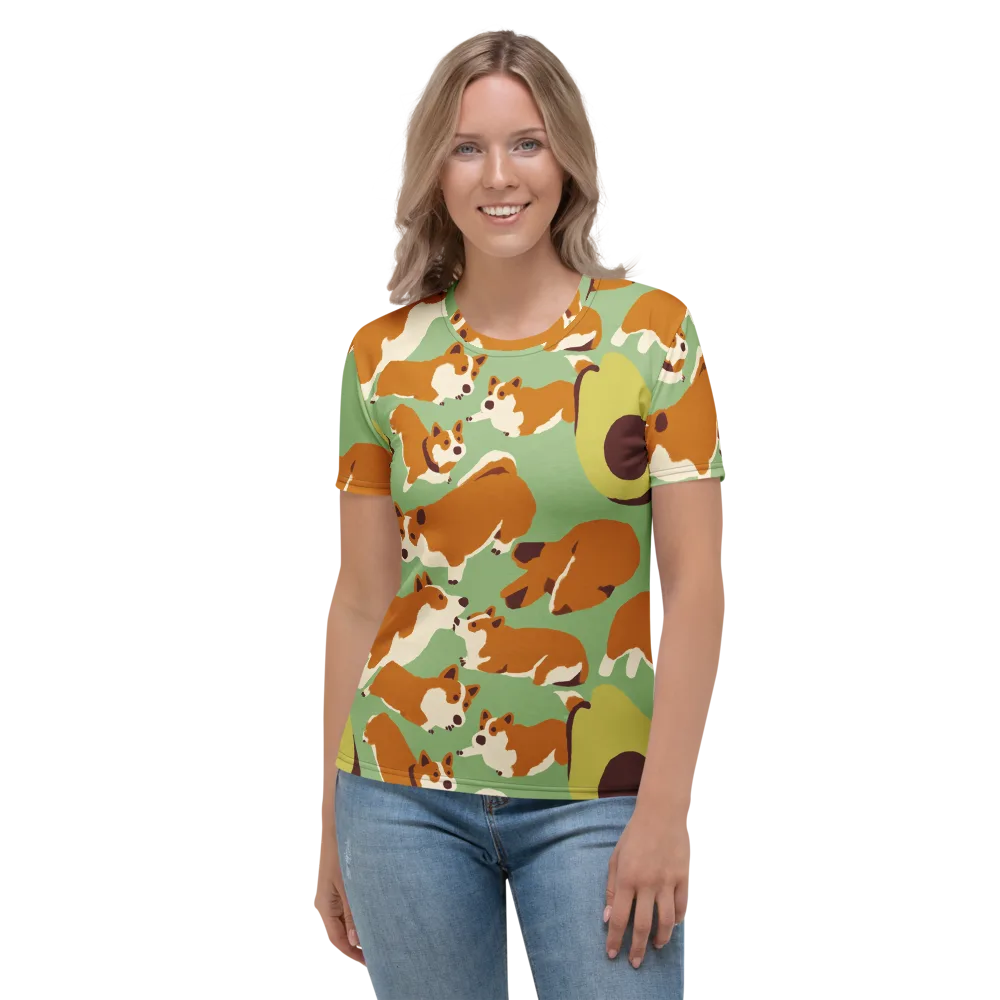 Corgi And Avo on Women's Crew Neck T-Shirt — Front