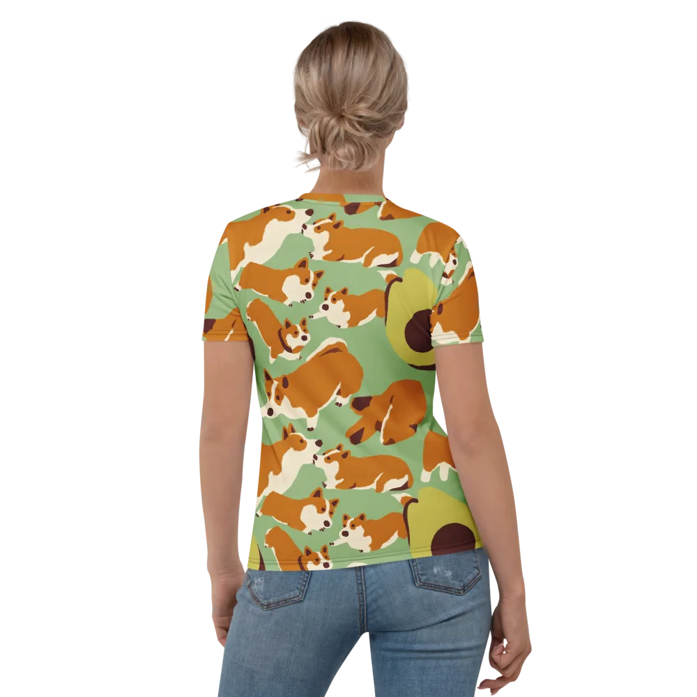 Corgi And Avo on Women's Crew Neck T-Shirt — Back