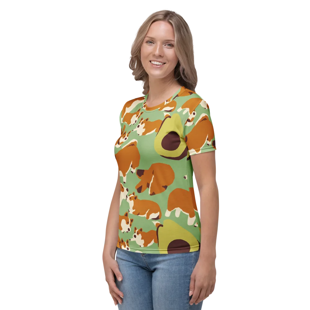 Corgi And Avo on Women's Crew Neck T-Shirt — Left