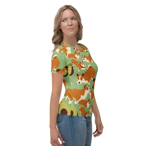 Corgi And Avo on a Women's Crew Neck T-Shirt