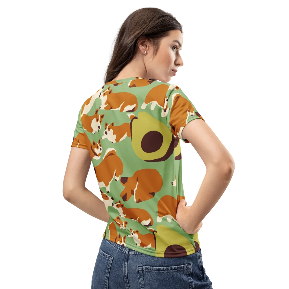 Corgi And Avo on Women's Crew Neck T-Shirt — Back