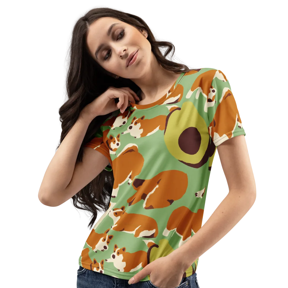 Corgi And Avo on Women's Crew Neck T-Shirt — Left Front