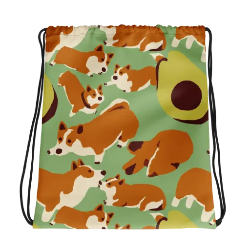 Corgi And Avo on a Drawstring Bag