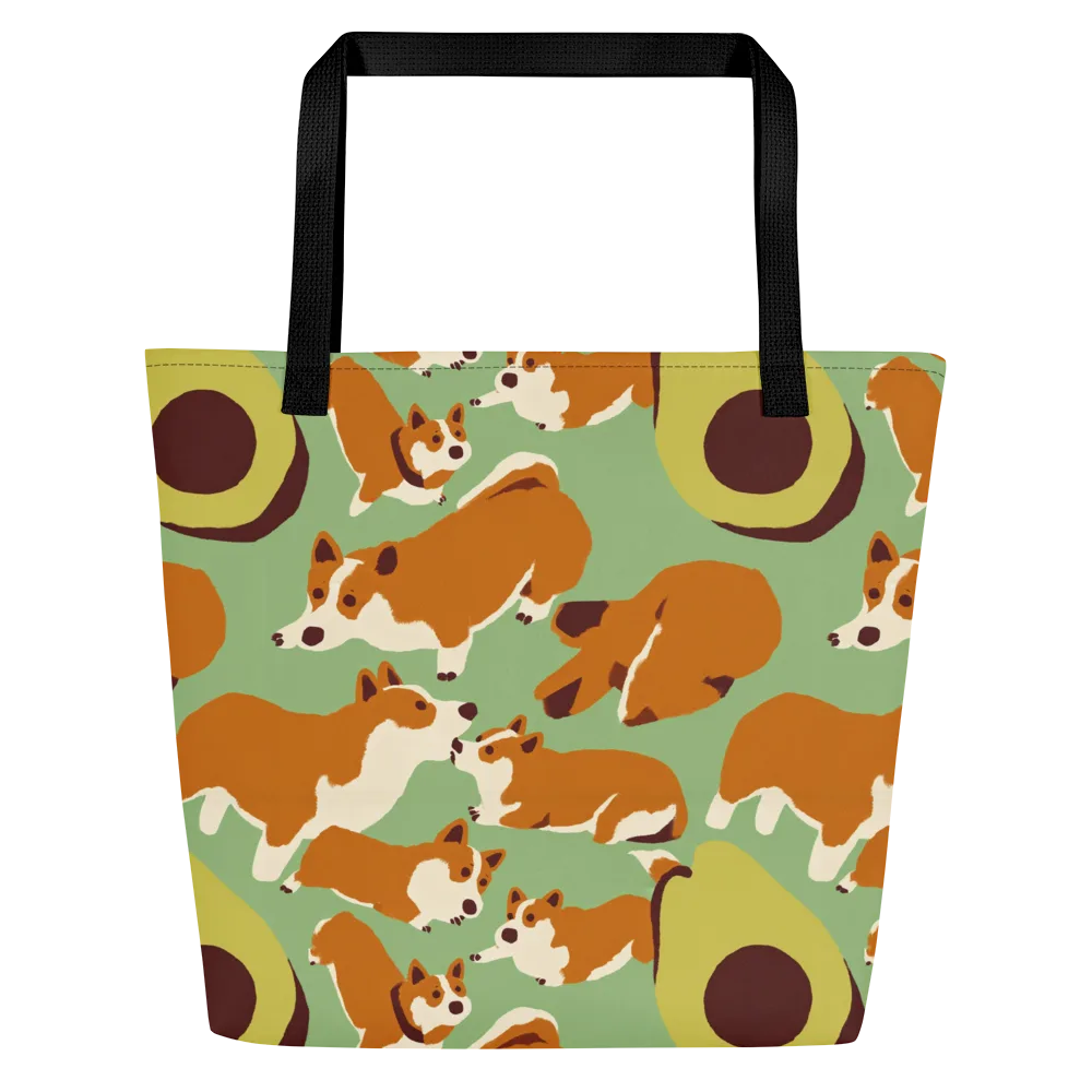 Corgi And Avo on Large Tote Bag W/ Pocket — Front