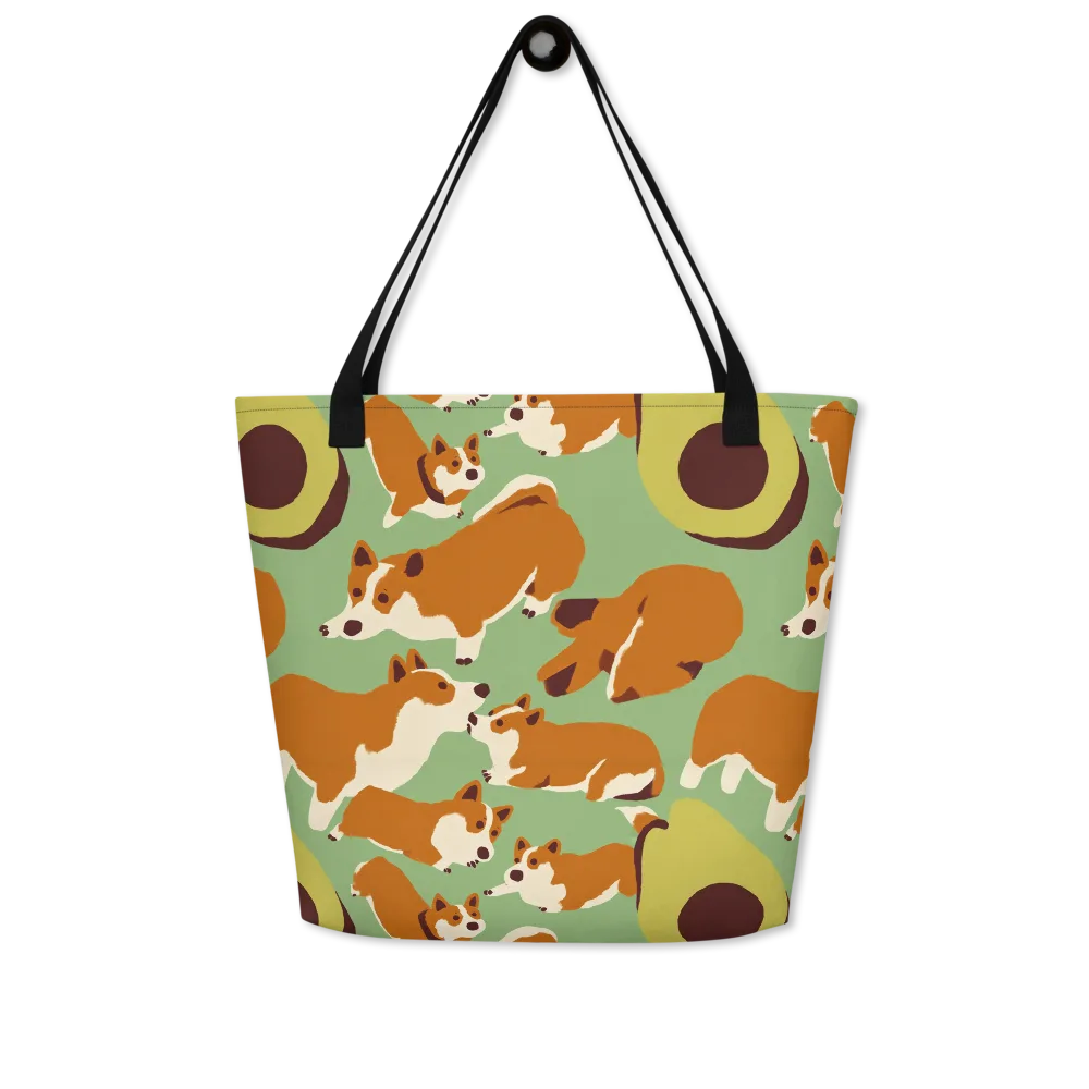 Corgi And Avo on Large Tote Bag W/ Pocket — Front