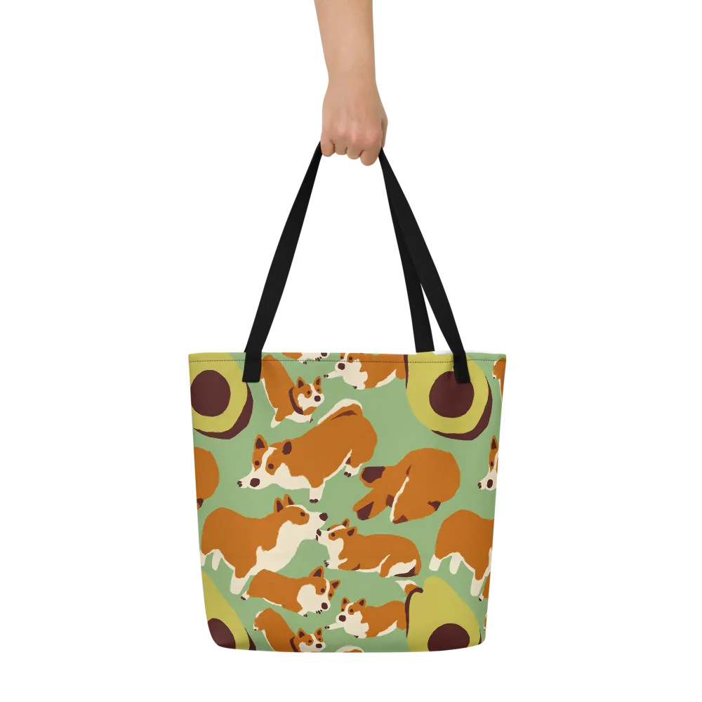 Corgi And Avo on Large Tote Bag W/ Pocket — Front