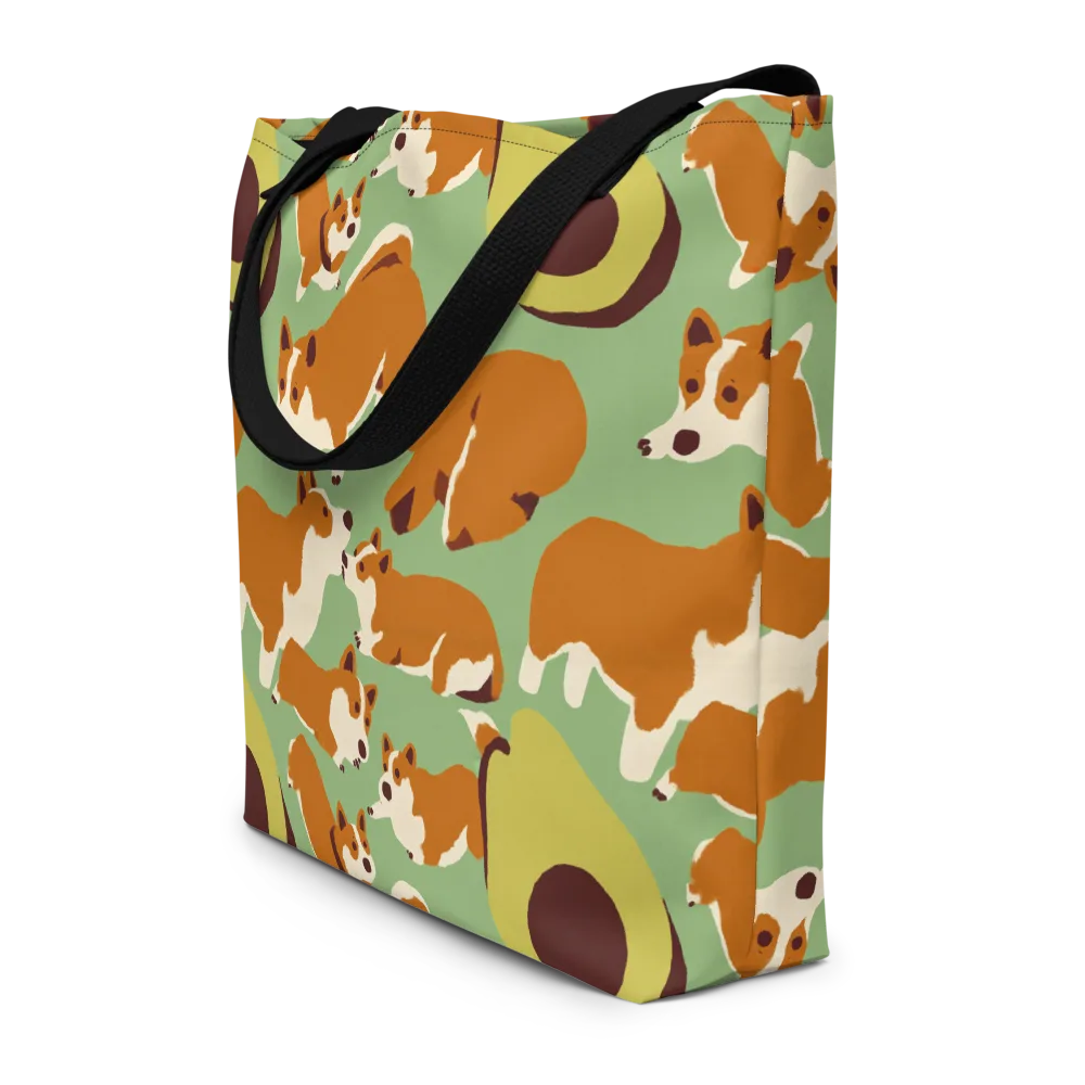 Corgi And Avo on Large Tote Bag W/ Pocket — Front